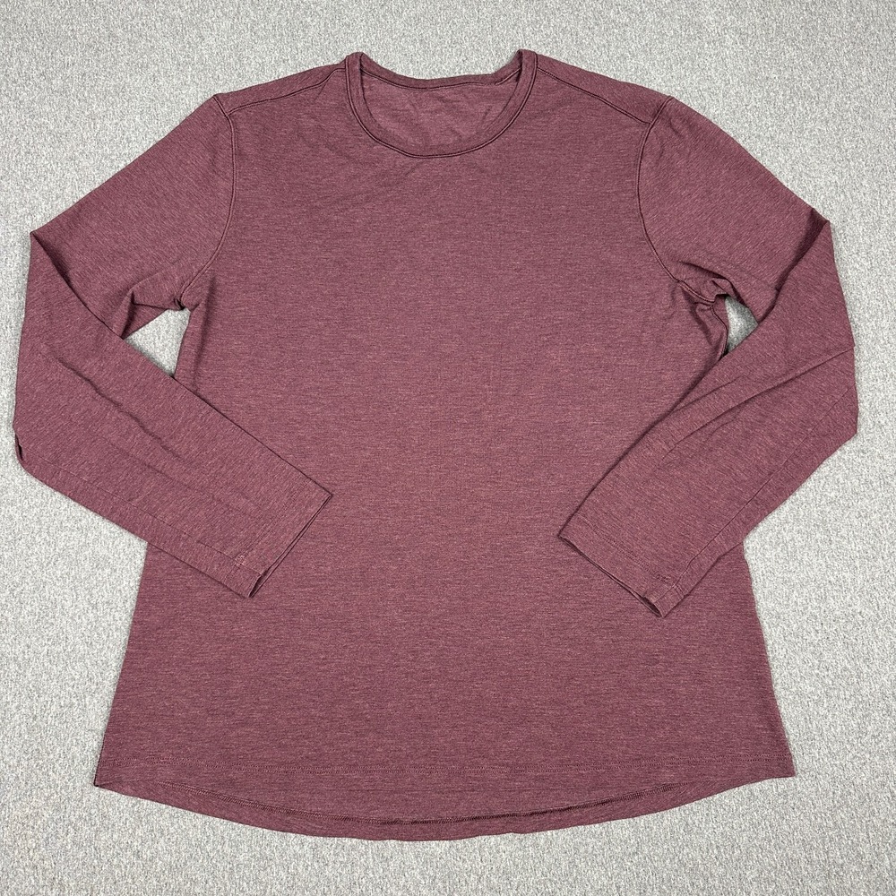 Lululemon Essential Long Sleeve Shirt Mens M Heathered Burgundy Crew Neck